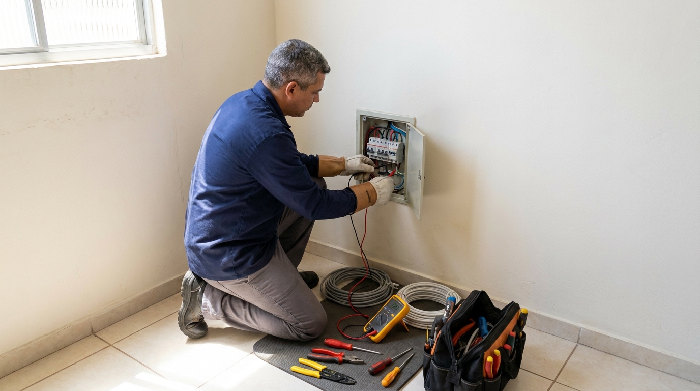 Eletricista realizando manutencao em Santos‑SP