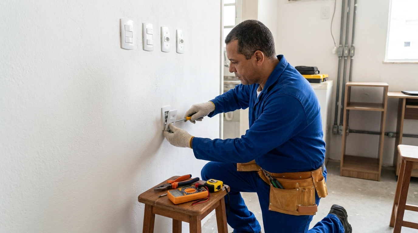 Instalacao de tomada e interruptor profissional em Santos‑SP