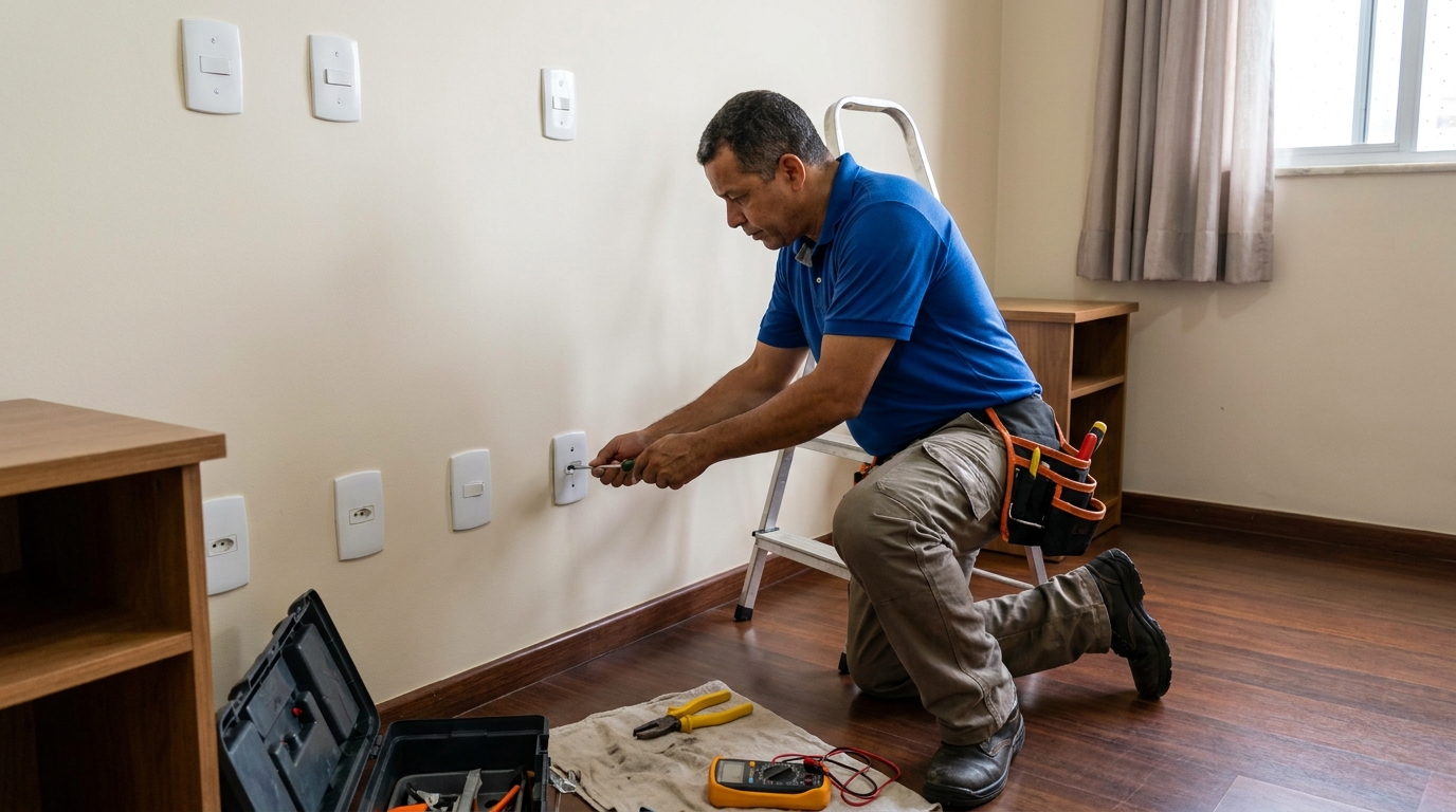 Instalacao de tomada e interruptor residencial em Santos‑SP